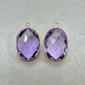 Natural Amethyst Faceted Oval Briolette Bead Pair - 18K Gold Bezel