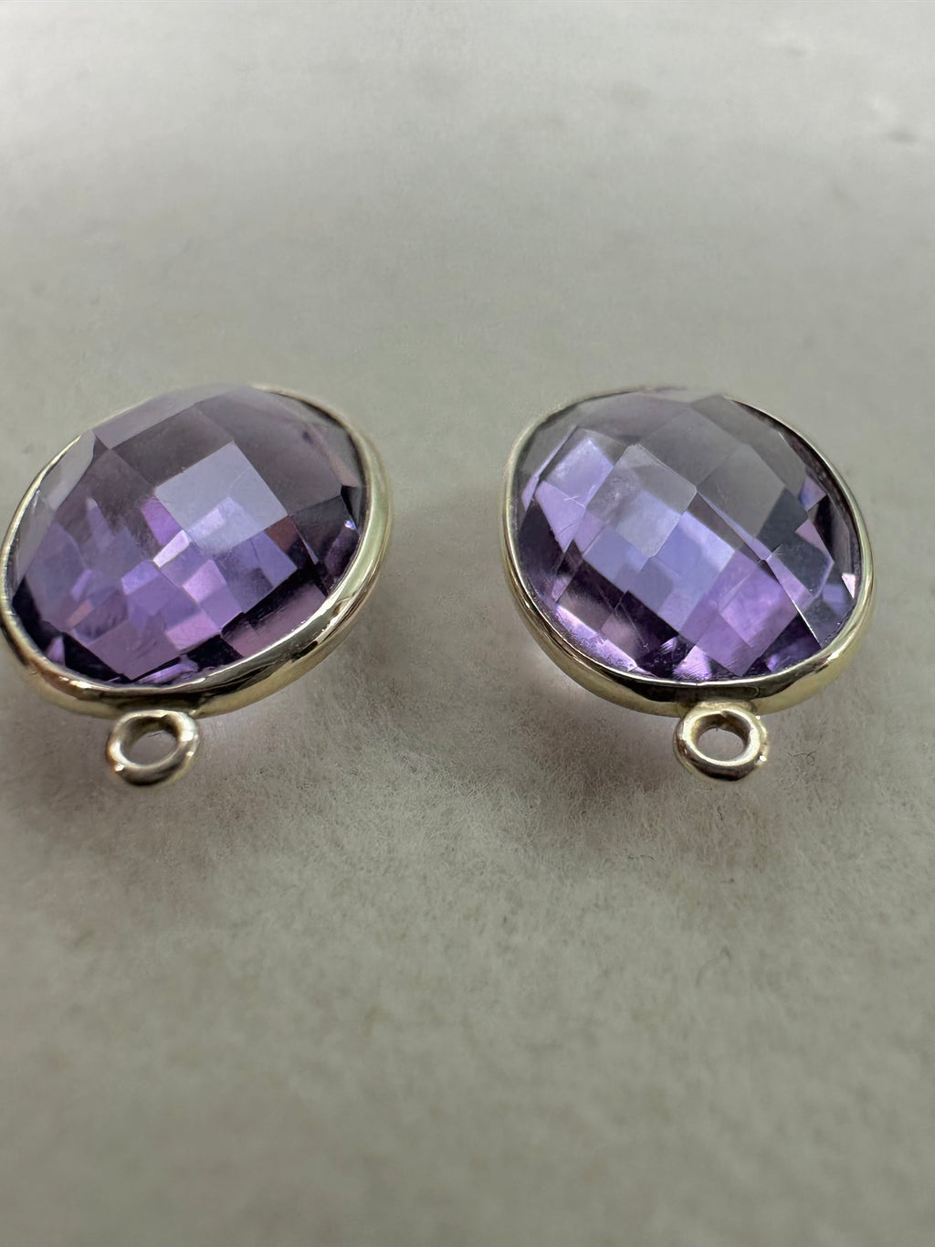 Natural Amethyst Faceted Oval Briolette Bead Pair - 18K Gold Bezel