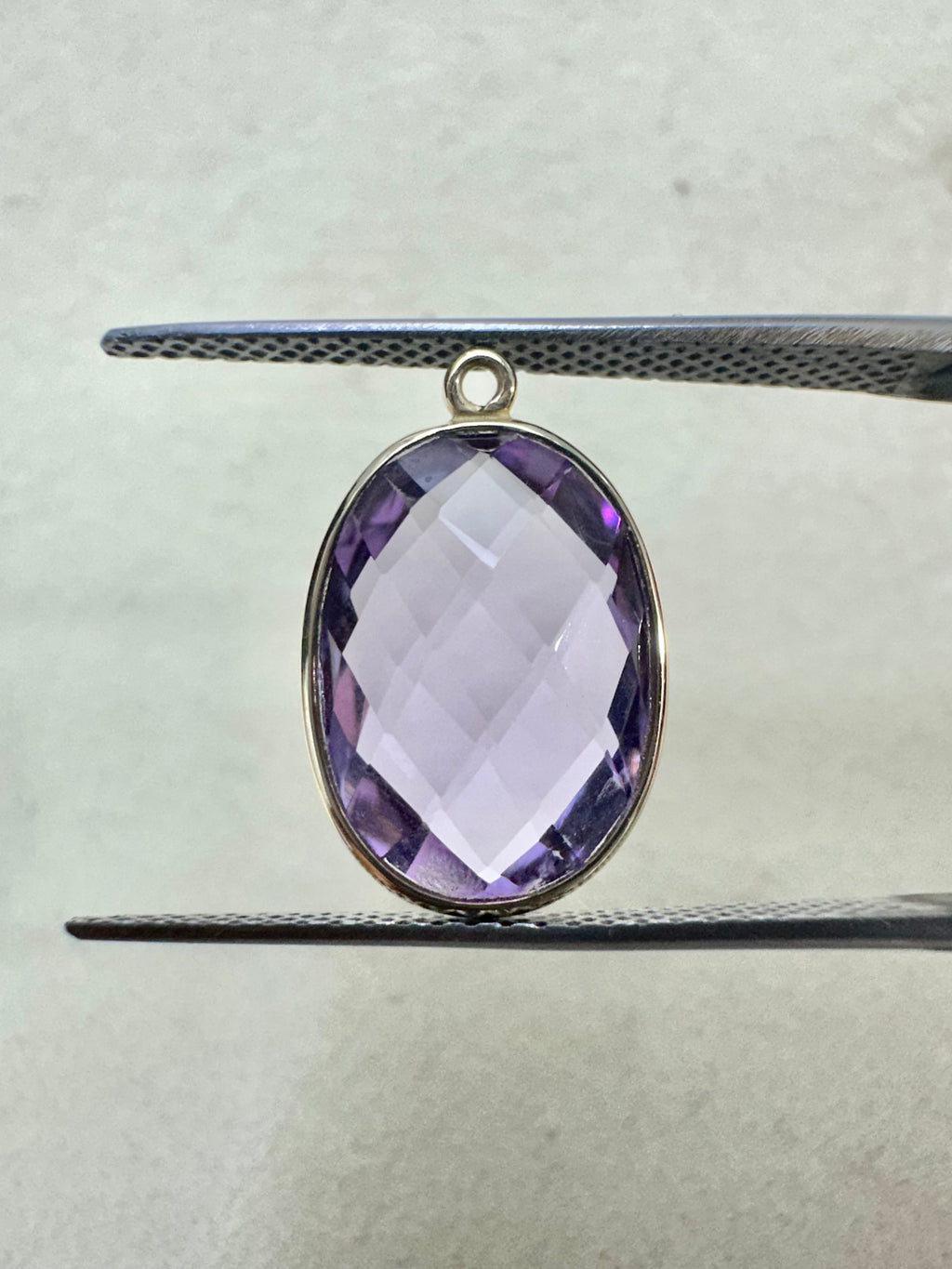 Natural Amethyst Faceted Oval Briolette Bead Pair - 18K Gold Bezel