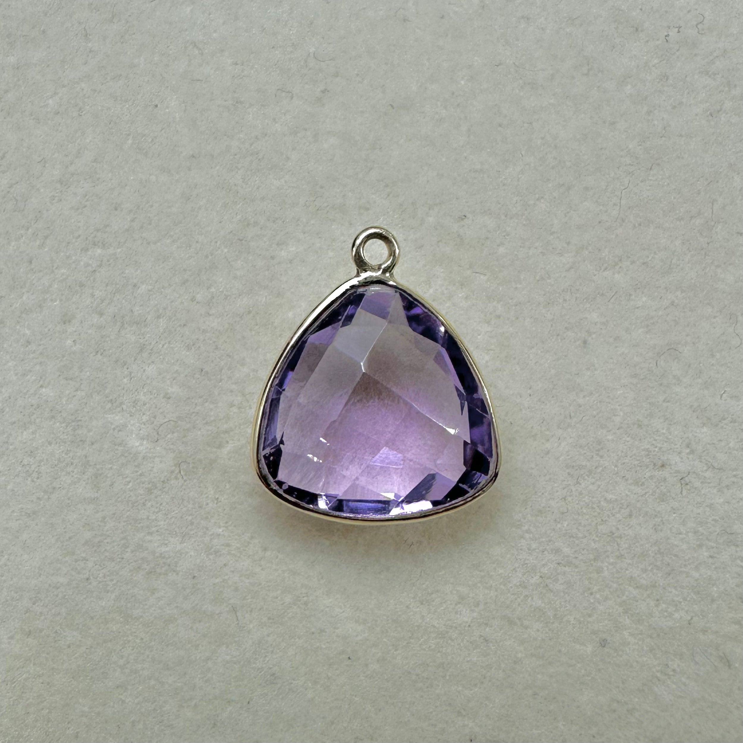 Natural Amethyst Faceted Trillion Briolette Bead Pair - 18K Gold Bezel