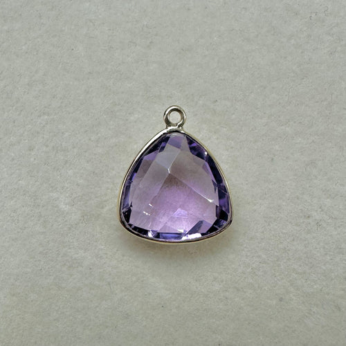 Natural Amethyst Faceted Trillion Briolette Bead Pair - 18K Gold Bezel