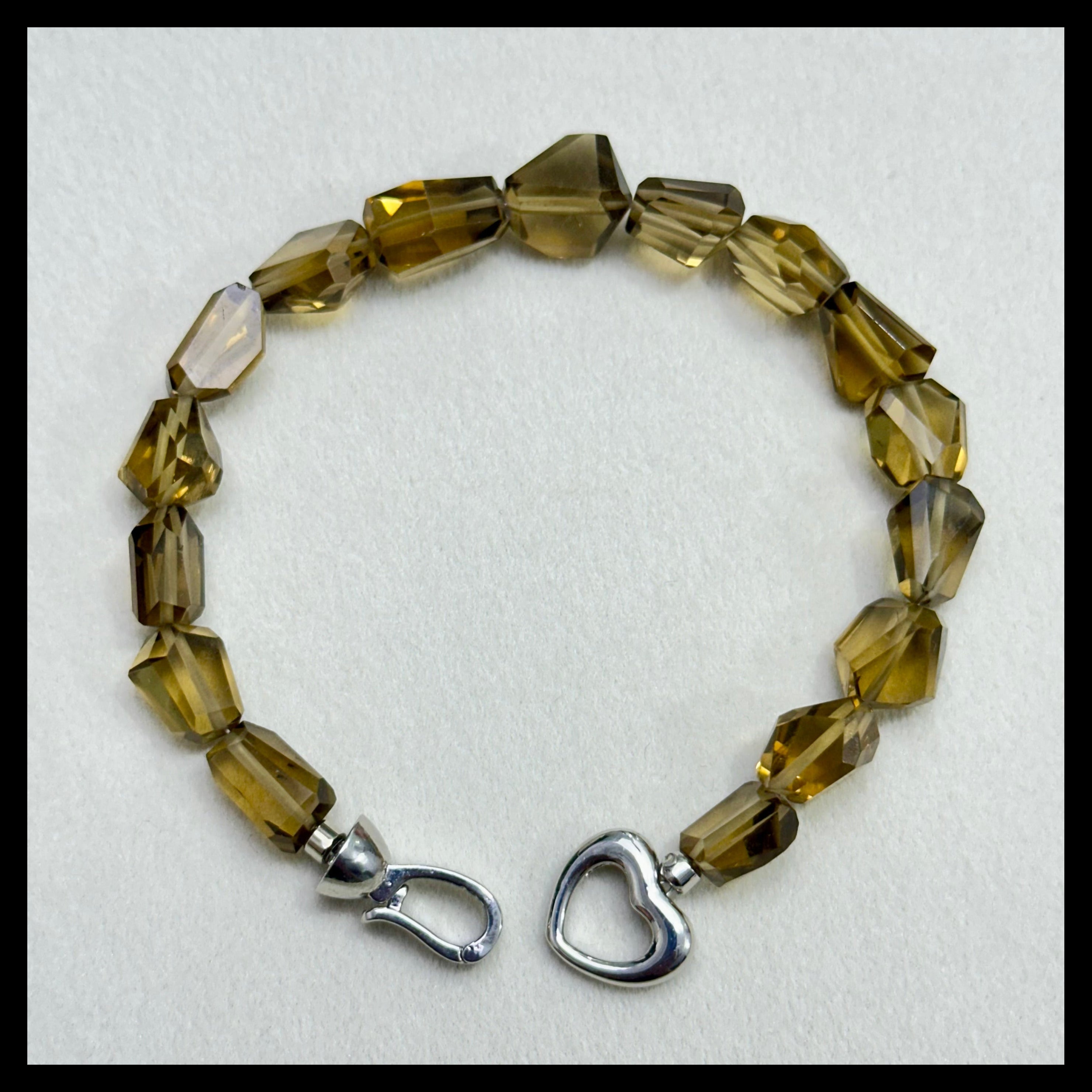 Natural Beer Quartz Faceted Nugget Bracelet Stainless Steel Heart Clasp