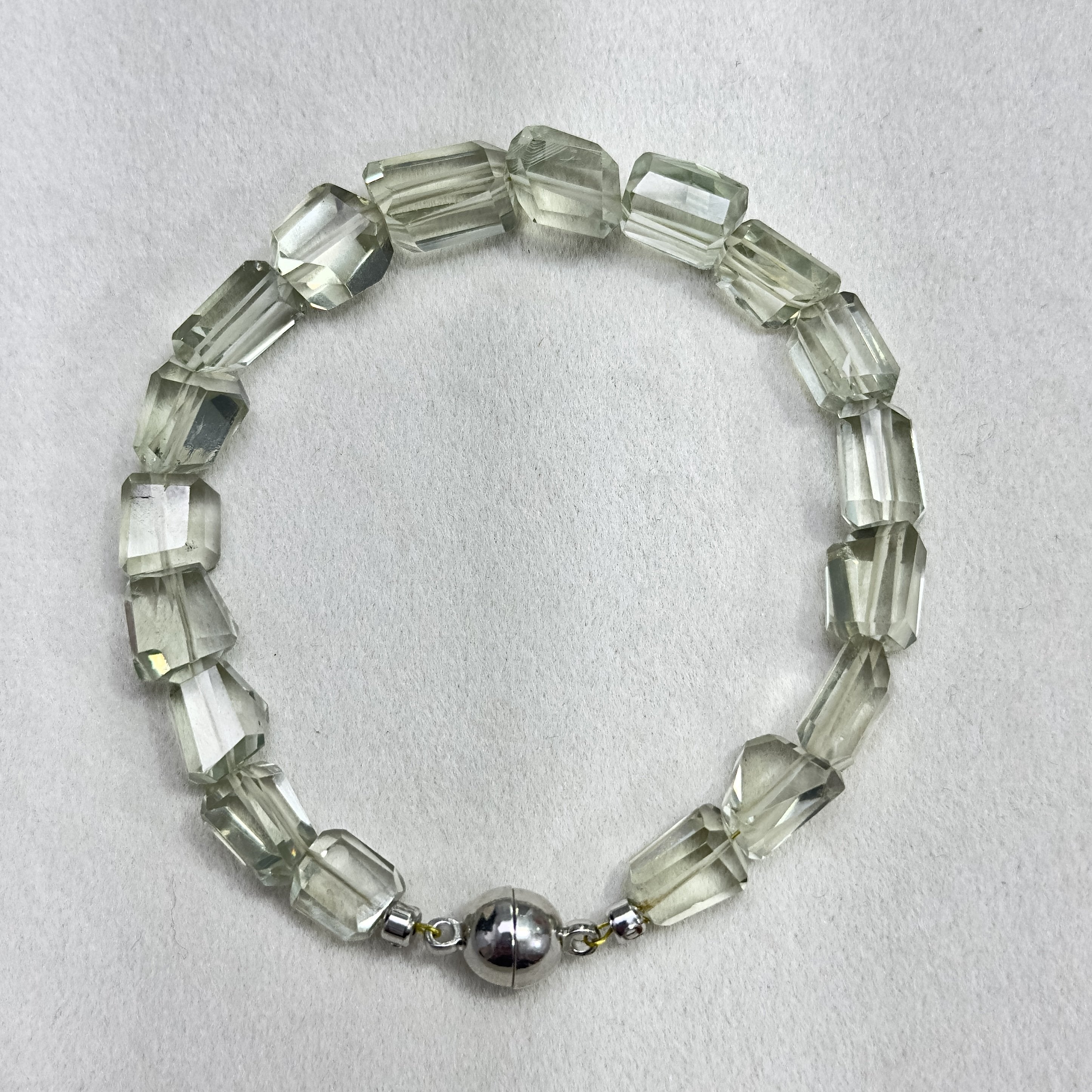 Natural Green Amethyst Faceted Nugget Bracelet Stainless Steel Magnetic Clasp
