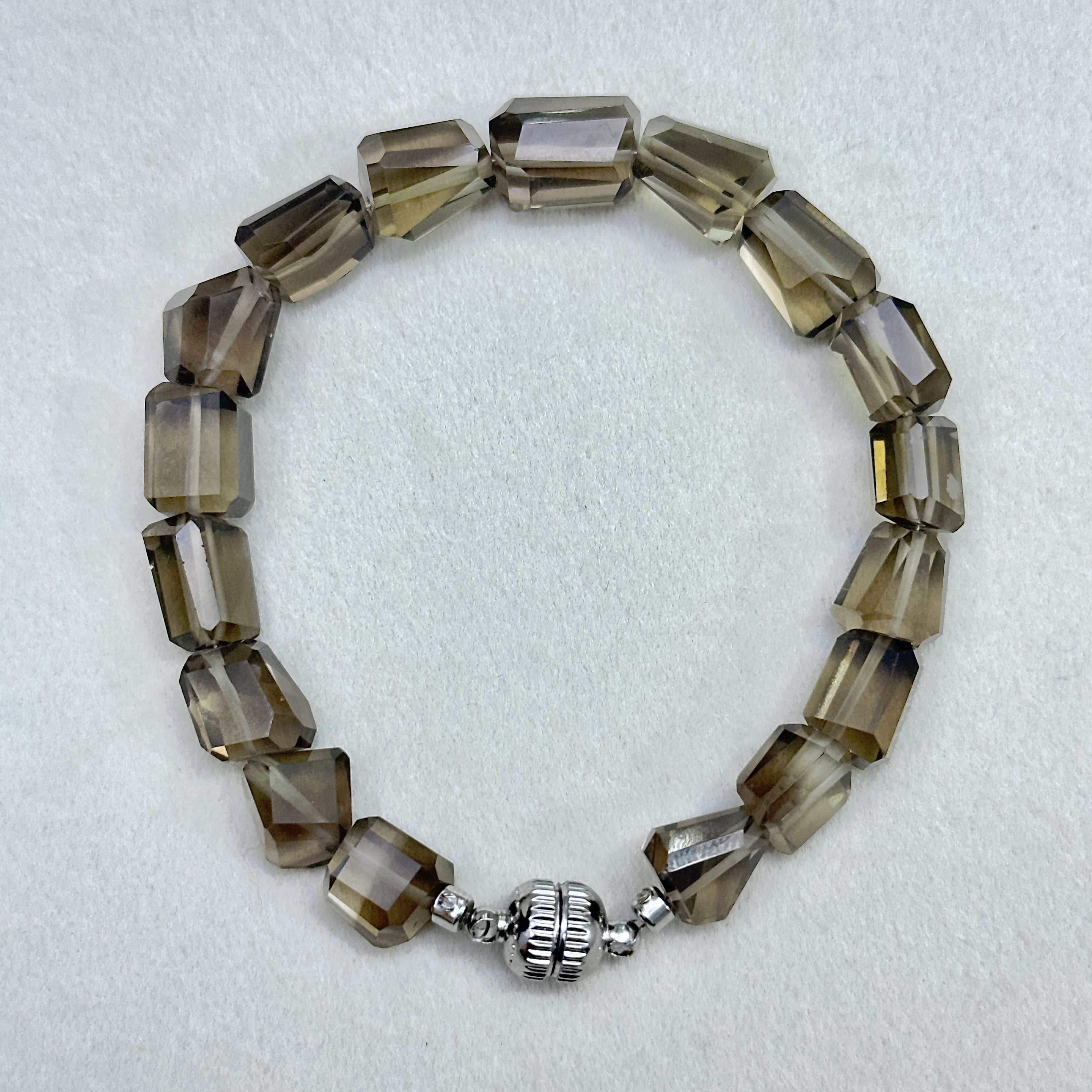 Natural Smoky Quartz Faceted Nugget Bracelet Stainless Steel Magnetic Clasp