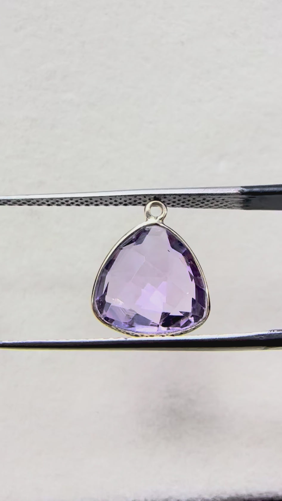Natural Amethyst Faceted Trillion Briolette Bead Pair - 18K Gold Bezel