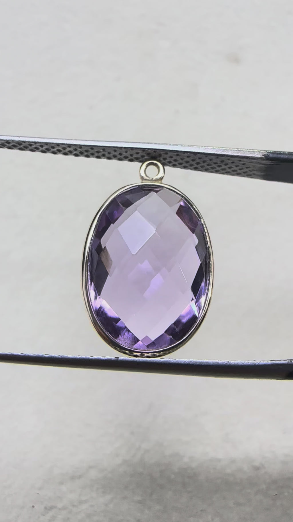Natural Amethyst Faceted Oval Briolette Bead Pair - 18K Gold Bezel