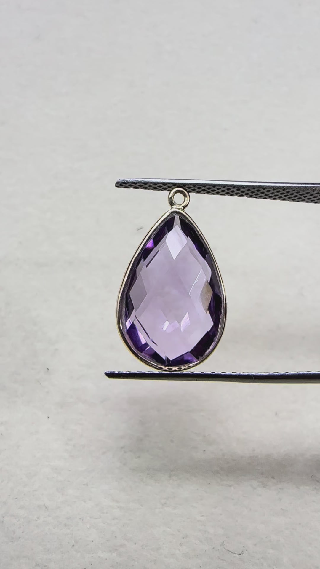 Natural Amethyst Faceted Pear Briolette Bead Pair - 18K Gold Bezel